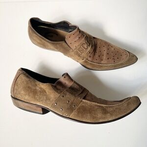 Vintage Just Cavalli Loafers 44 / 11 Brown Suede Leather Pointed Toe Avant Garde